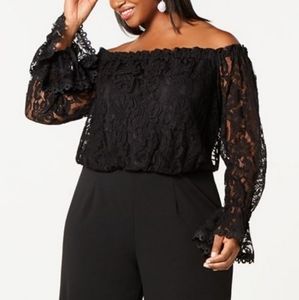 Adrianna Papell lace off the shoulder jumpsuit (plus)-  22w